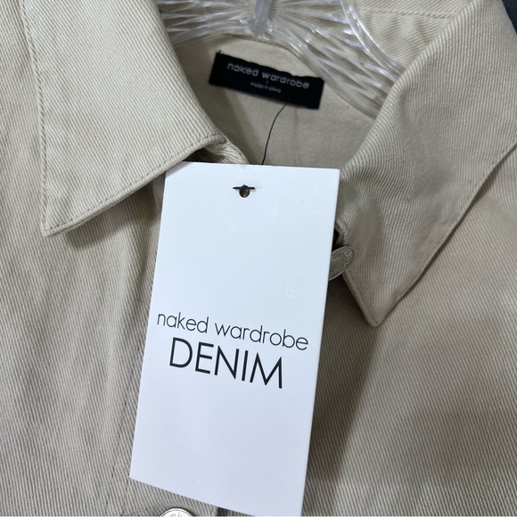 Naked Wardrobe Denim Jean Jacket Women’s Large Cream Beige Cargo Button Up - Picture 3 of 9